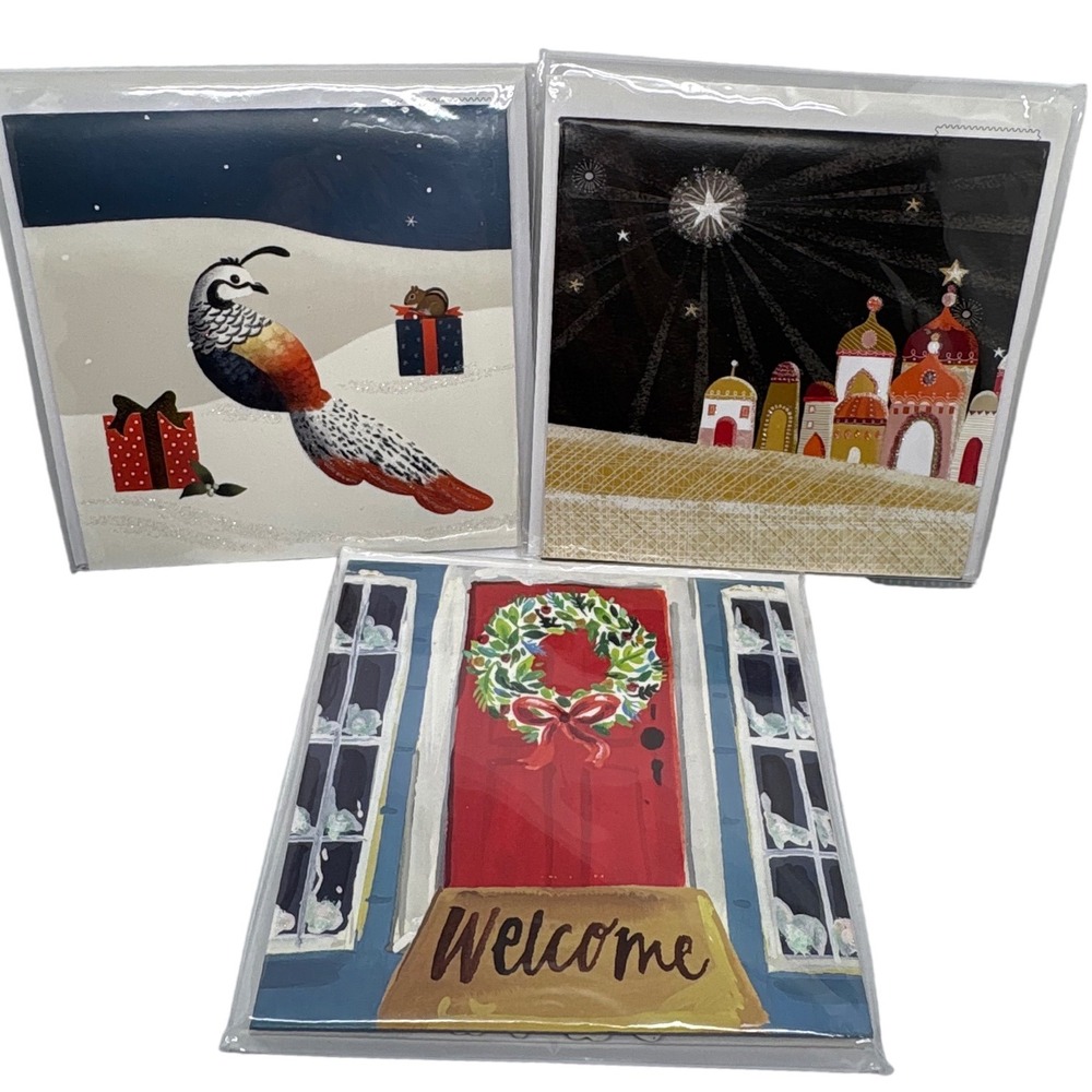 3 Up With Paper Treasures Pop‎ Up Greeting Card Set Christmas Nativity Door Bird